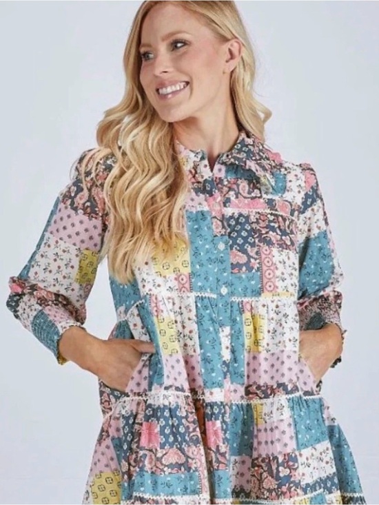 Simply Southern Dresses & Skirts - Simply Southern NWT patchwork Tiered Ruffle Dress L B 38”